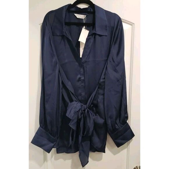 Estelle Ryder Wrap Shirt Blouse 3X 20W Button Front Collared Navy Blue NWT - Picture 6 of 12
